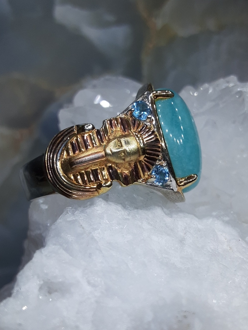 925 Amazonite, Swiss Topaz Egyptian Ring. - Picture 7 of 9